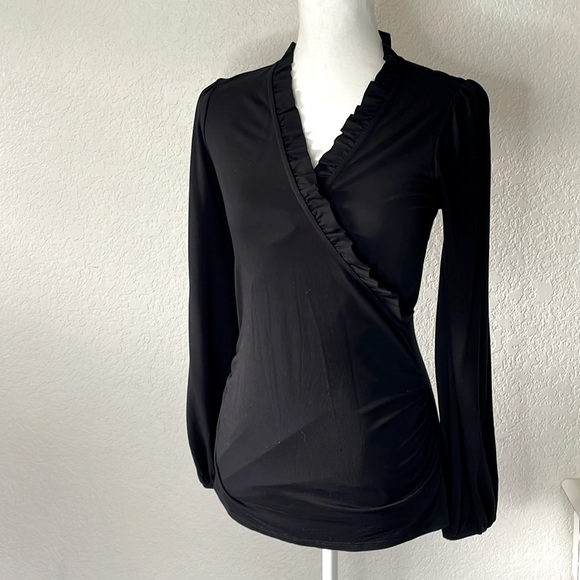 Boden Tops - Women's Black Frill Neck Blouson Wrap Top. Size M